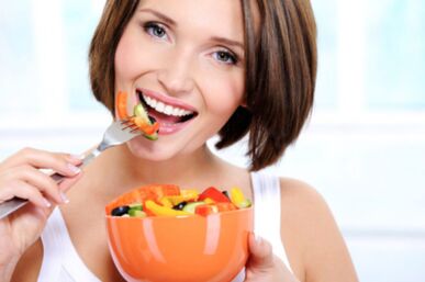 The girl is losing weight with proper nutrition.